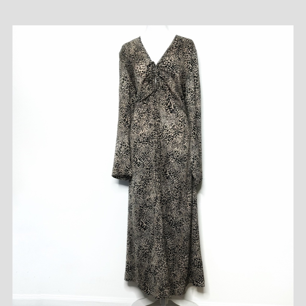 NWT Mango Dress Animal Print Long Sleeve Light Silk Feel Long Maxi Length Size 8 - Picture 13 of 15
